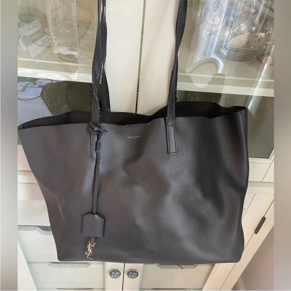 Saint Laurent Grey Leather Tote Bag - Picture 1 of 8